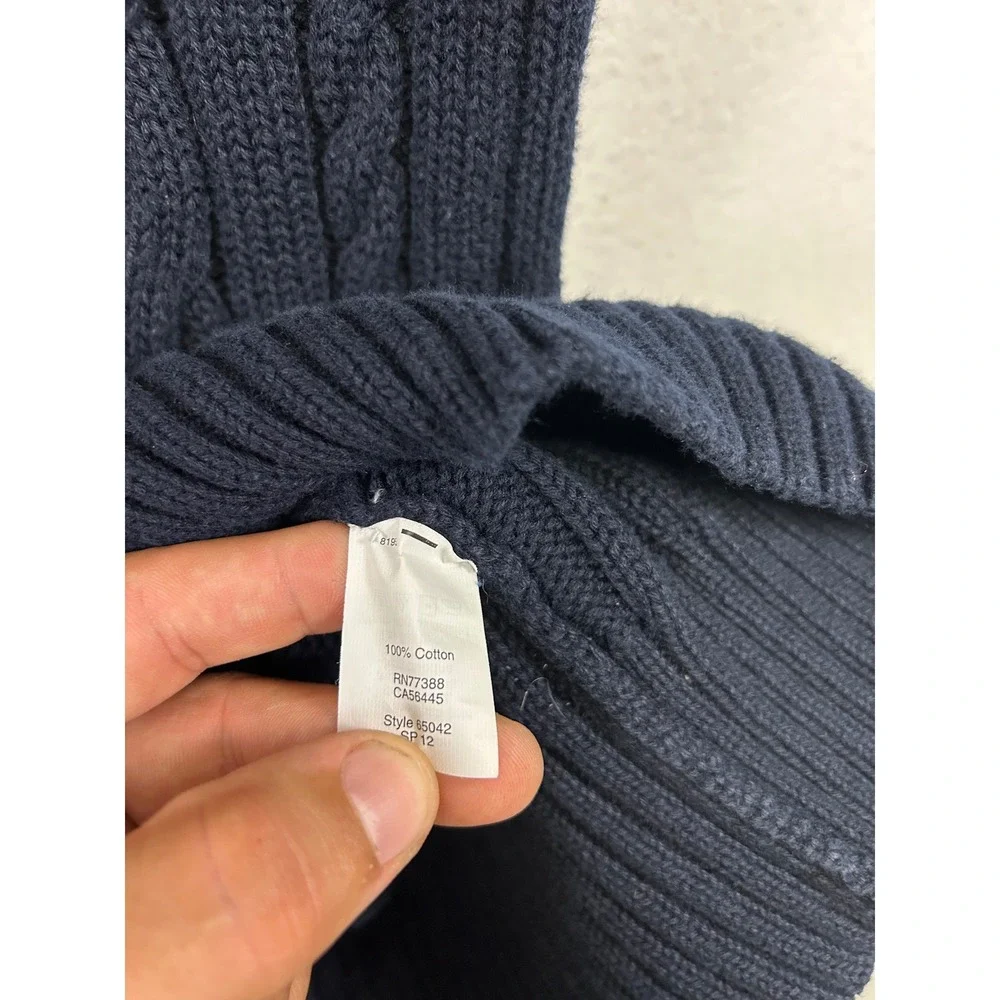 Preppy J.Crew Womens Large Navy Blue Cable Knit Cotton Crewneck Sweater 65042